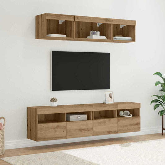 TV Fali Egységek LED-del 5 pcs Artisan tölgy 80 x 30 x 40 cm