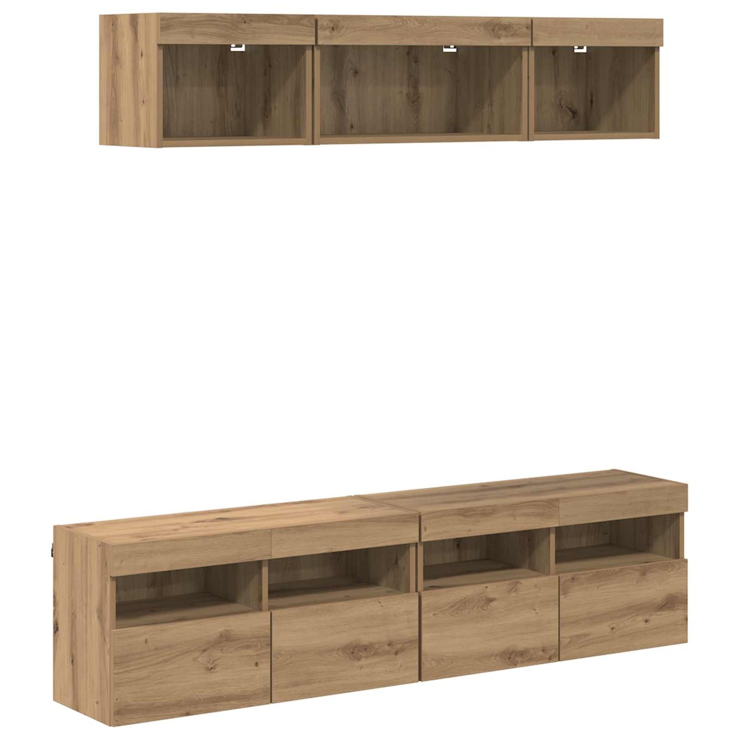 TV Fali Egységek LED-del 5 pcs Artisan tölgy Szerelt Fa