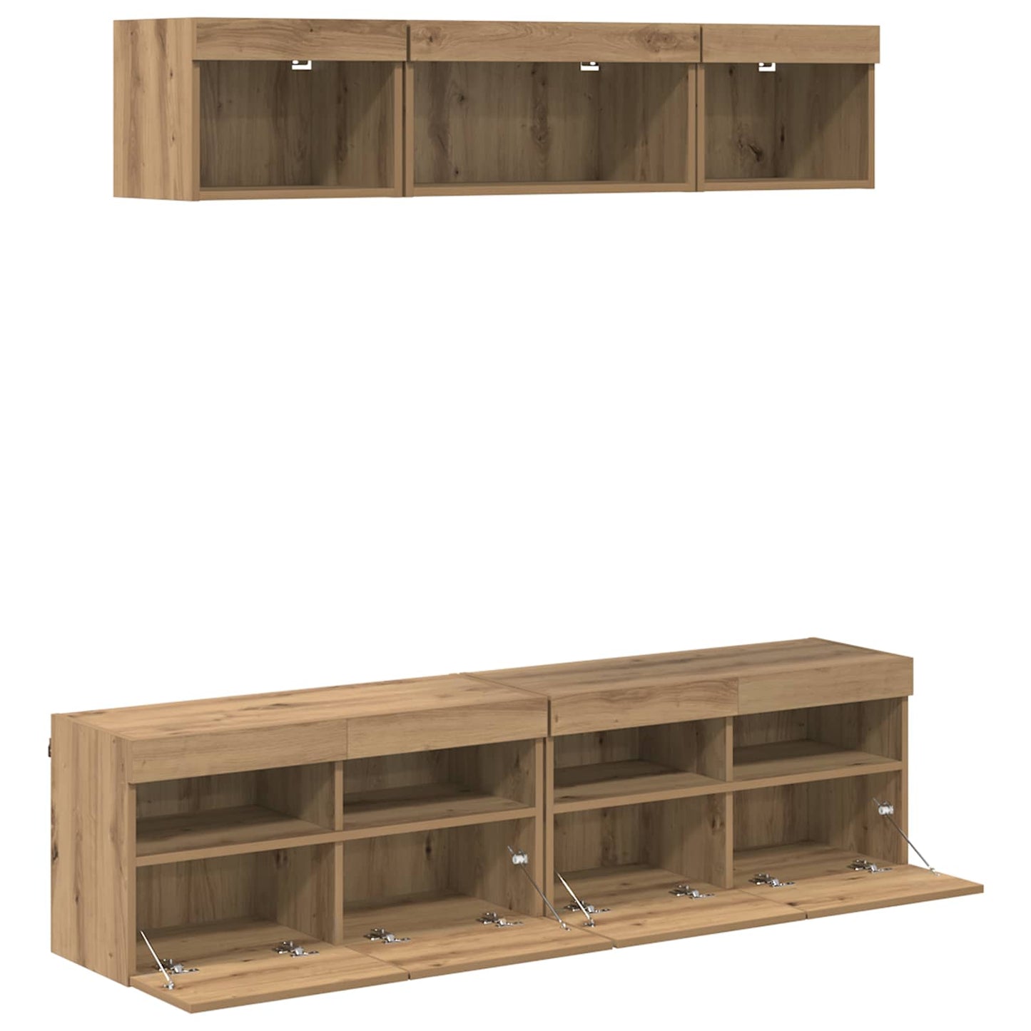 TV Fali Egységek LED-del 5 pcs Artisan tölgy Szerelt Fa