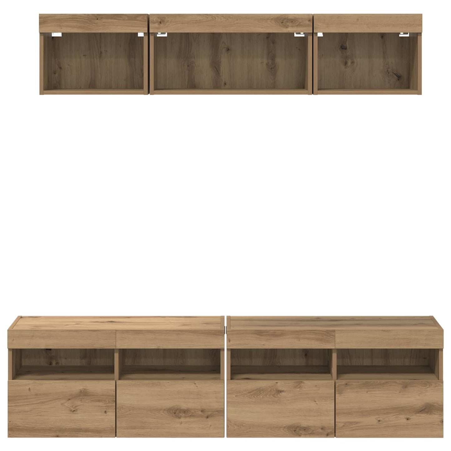 TV Fali Egységek LED-del 5 pcs Artisan tölgy Szerelt Fa