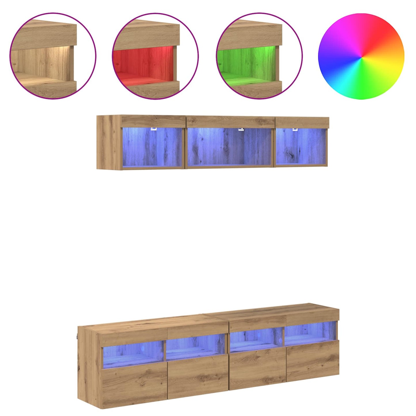 TV Fali Egységek LED-del 5 pcs Artisan tölgy Szerelt Fa