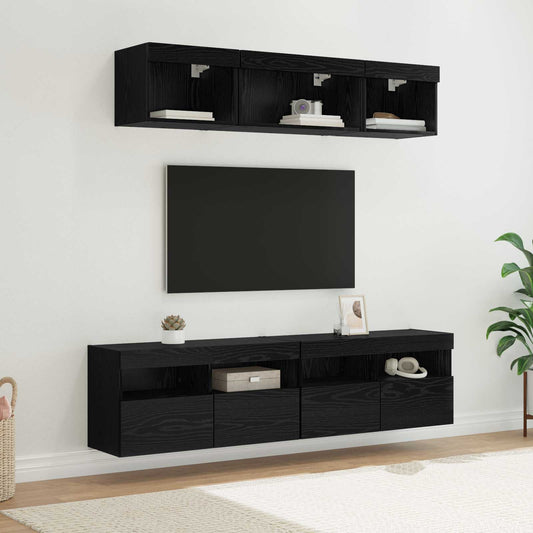TV Fali Egységek LED-del 5 pcs Fekete tölgy 80 x 30 x 40 cm
