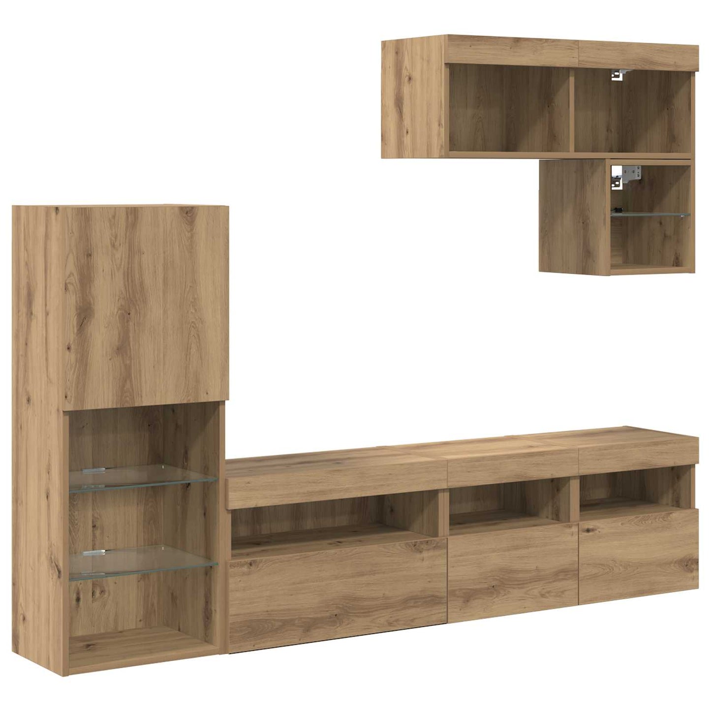 TV Fali Egységek 6 pcs Artisan tölgy Szerelt Fa