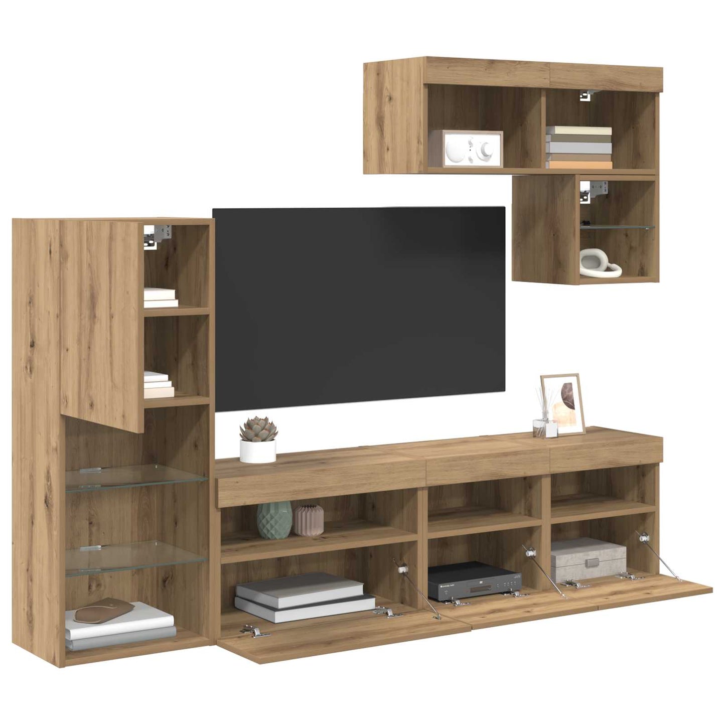 TV Fali Egységek 6 pcs Artisan tölgy Szerelt Fa
