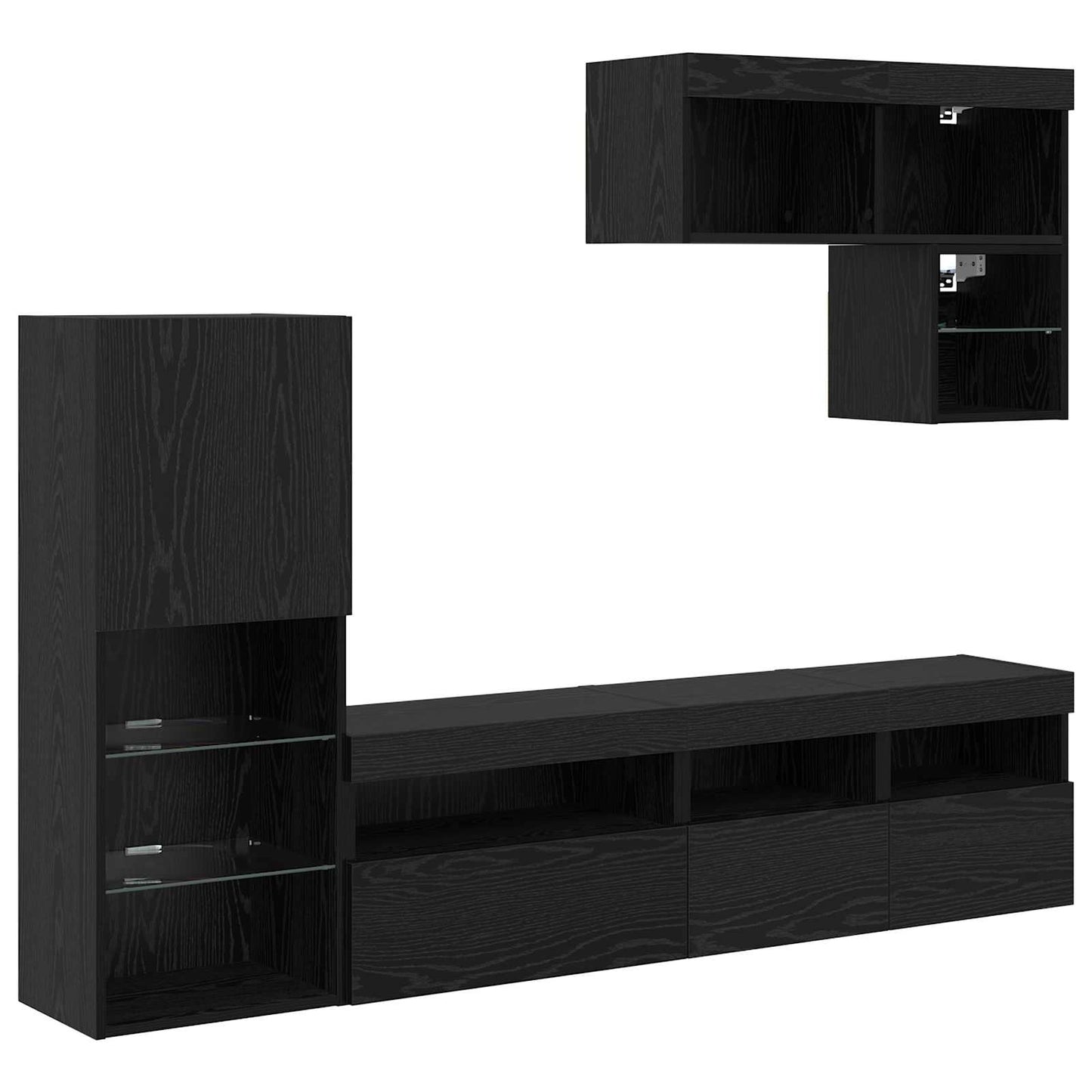 TV Fali Egységek LED -es lámpákkal 6 pcs Fekete tölgy Faanyag