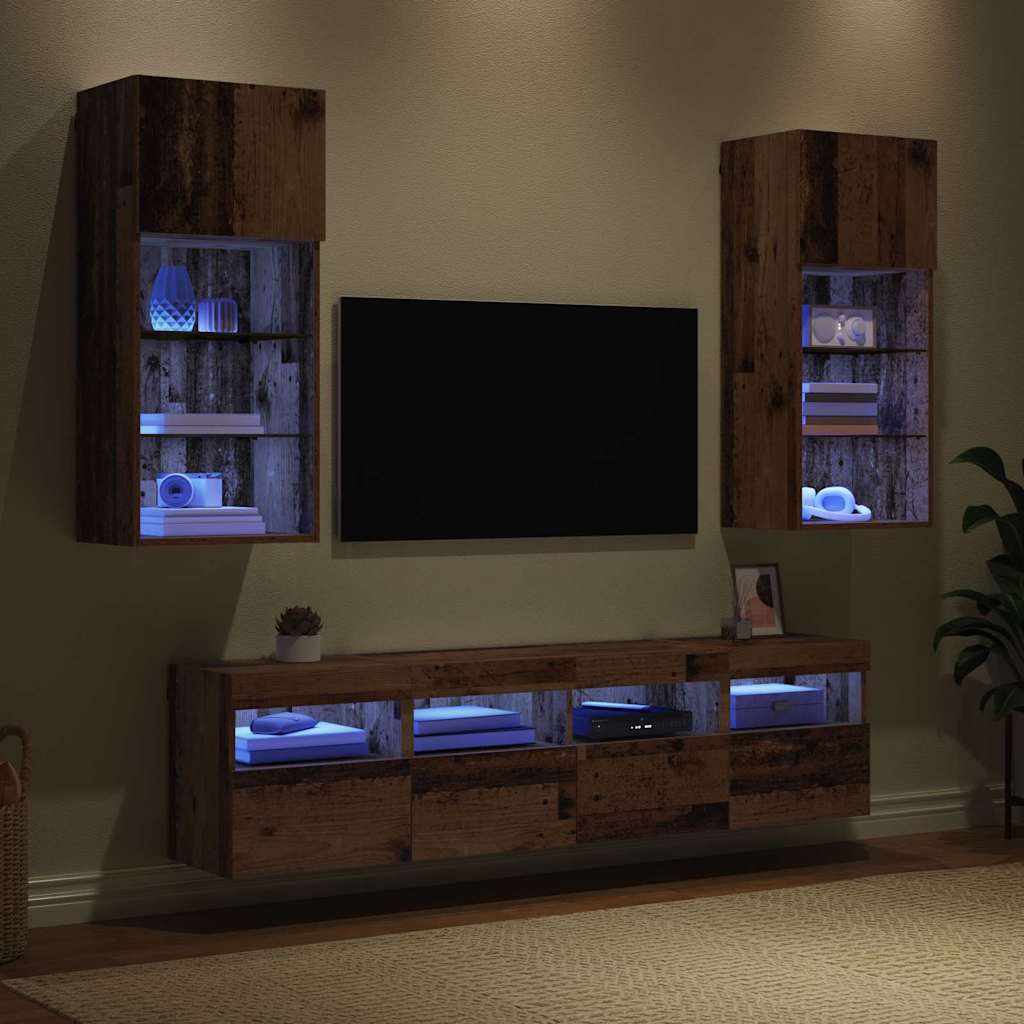 TV Fali Egységek LED-del 5 pcs Öreg fa 40,5 x 30 x 90 cm