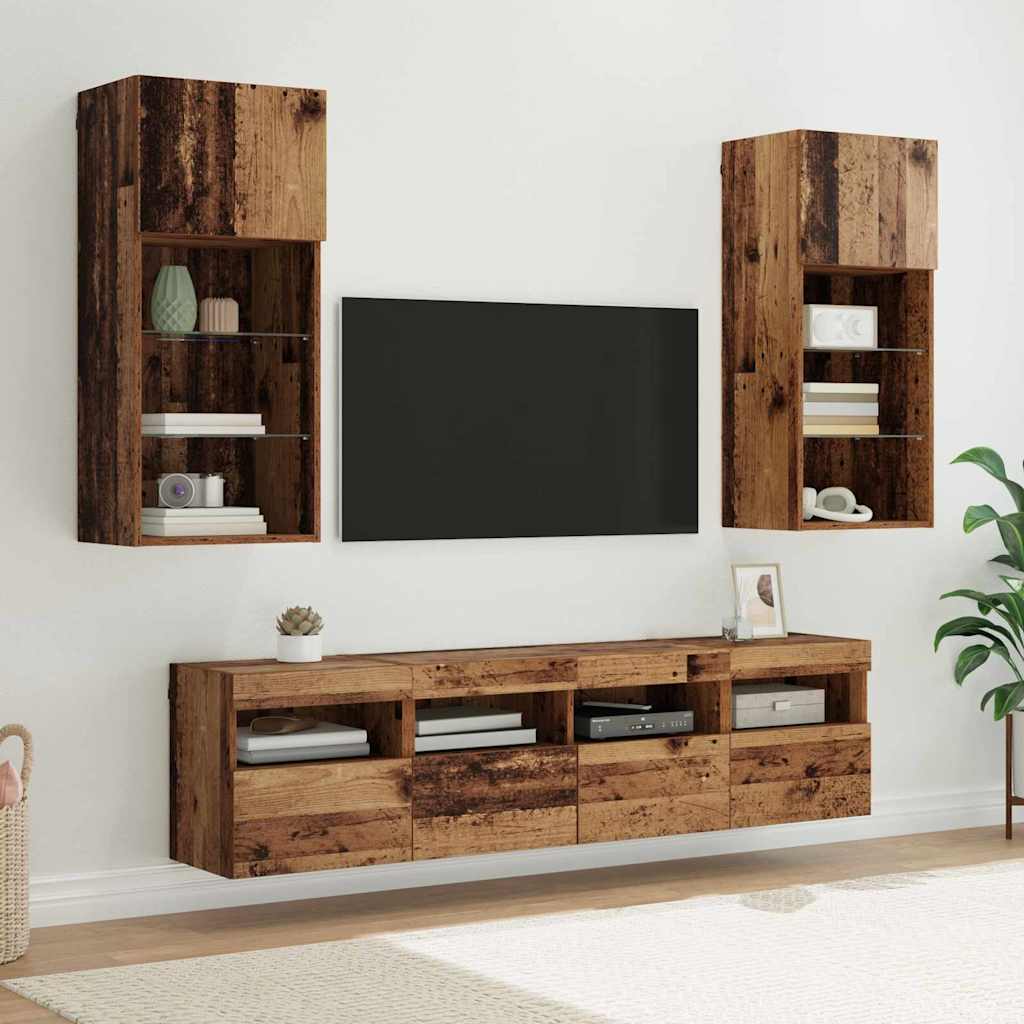 TV Fali Egységek LED-del 5 pcs Öreg fa 40,5 x 30 x 90 cm