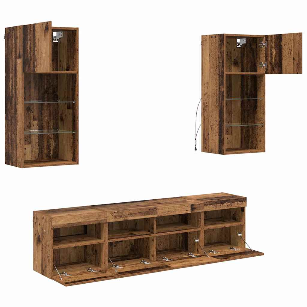 TV Fali Egységek LED-del 5 pcs Öreg fa 40,5 x 30 x 90 cm
