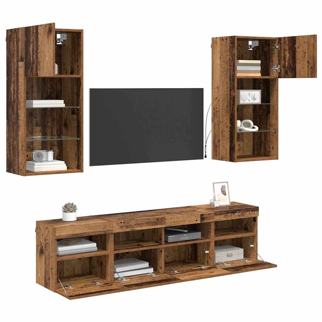 TV Fali Egységek LED-del 5 pcs Öreg fa 40,5 x 30 x 90 cm