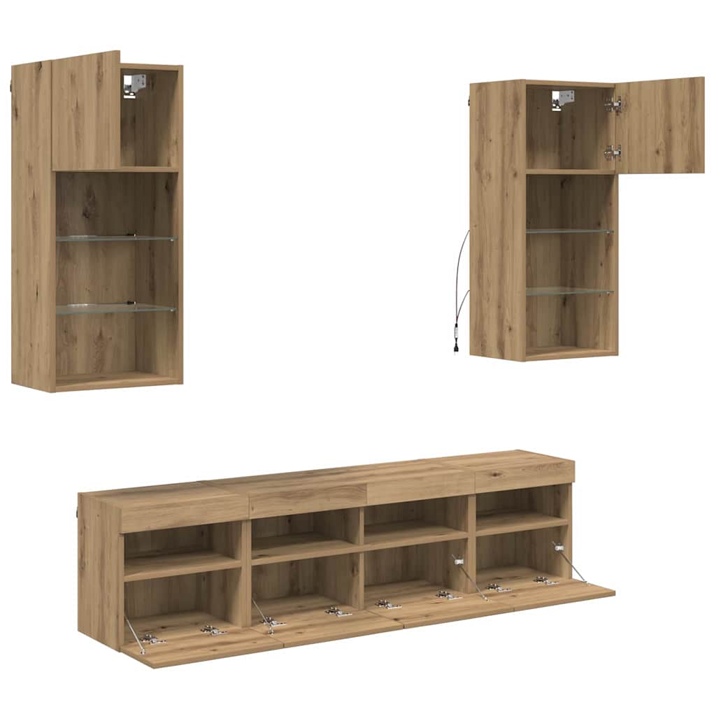 TV Fali Egységek LED-del 5 pcs Artisan tölgy Faanyag