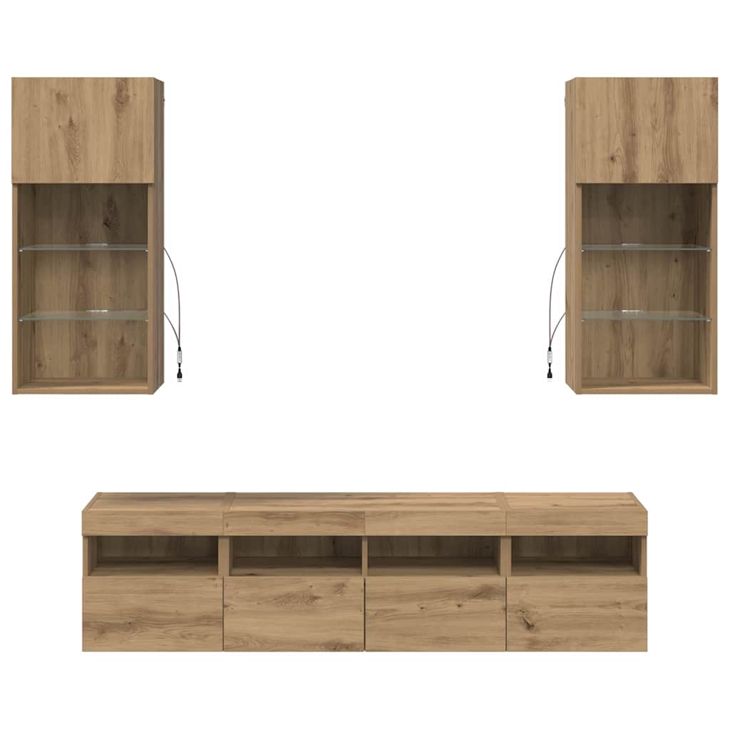 TV Fali Egységek LED-del 5 pcs Artisan tölgy Faanyag