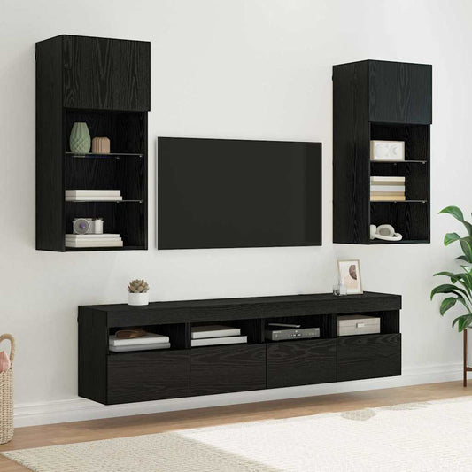TV Fali Egységek LED-del 5 pcs Fekete tölgy 40,5 x 30 x 90 cm