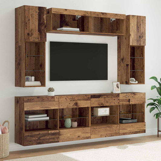 TV falit kabinet szett leddel 6 pcs Öreg fa Mérnöki fa