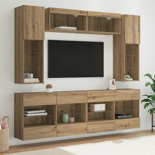 TV falit kabinet szett leddel 6 pcs Kézműves Tölgy Mérnöki fa