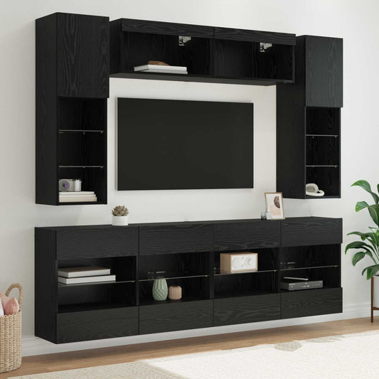 TV falit kabinet szett leddel 6 pcs Fekete Tölgy Mérnöki fa