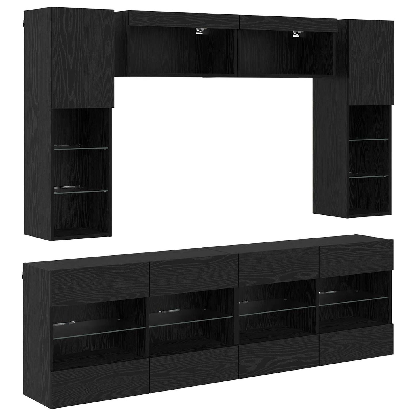 TV falit kabinet szett leddel 6 pcs Fekete Tölgy Mérnöki fa