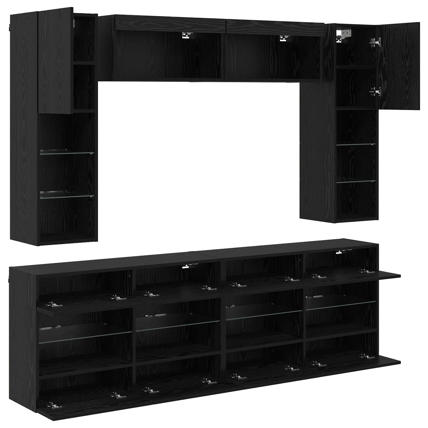 TV falit kabinet szett leddel 6 pcs Fekete Tölgy Mérnöki fa