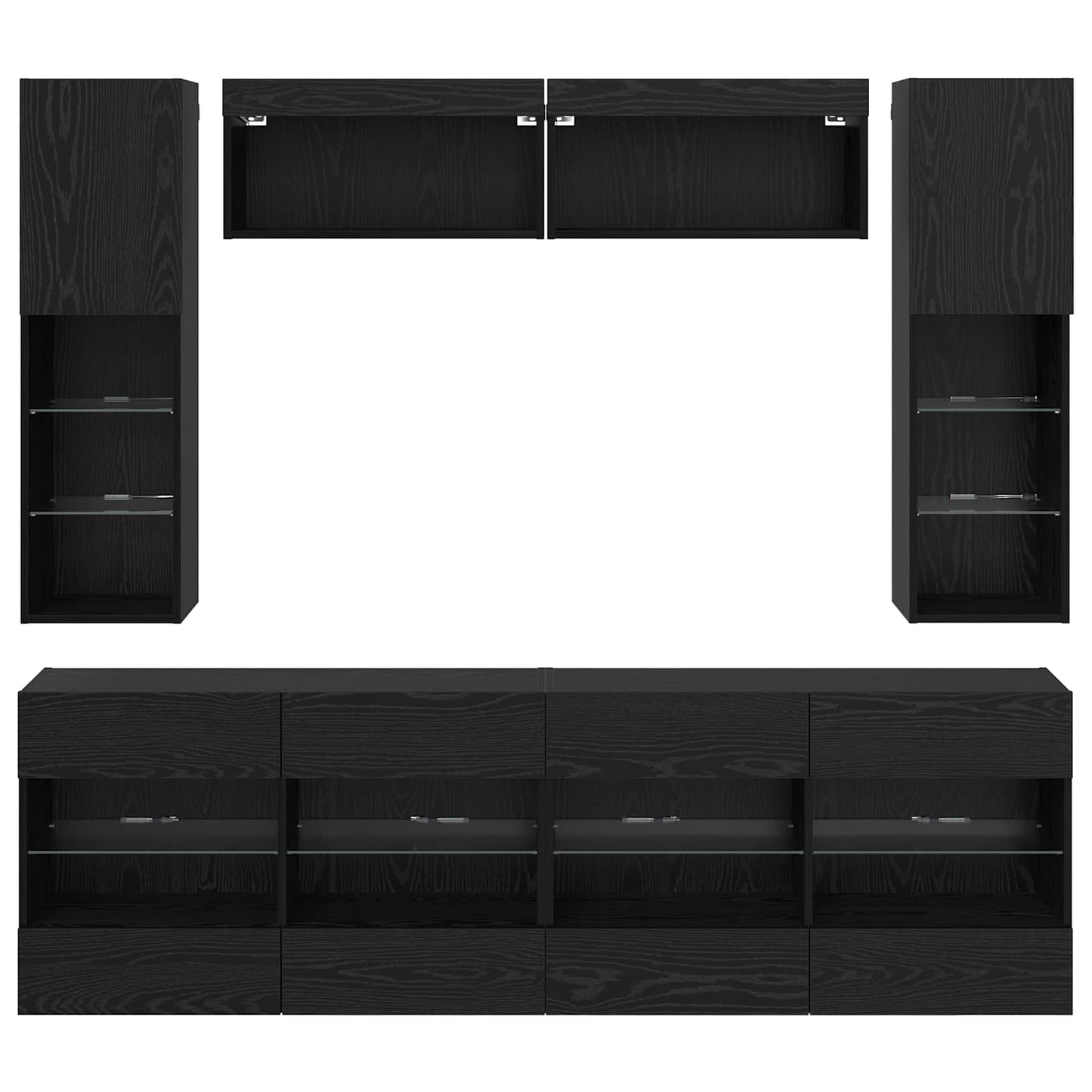 TV falit kabinet szett leddel 6 pcs Fekete Tölgy Mérnöki fa