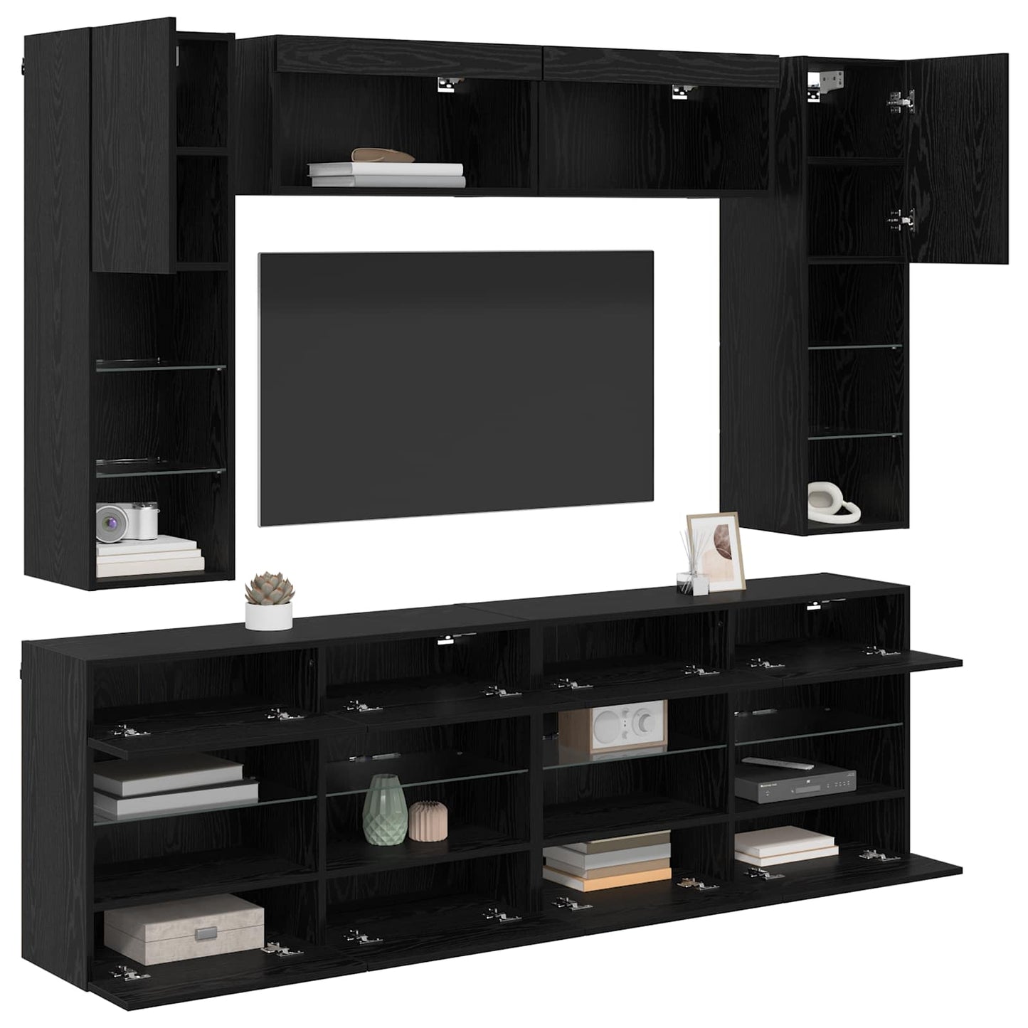 TV falit kabinet szett leddel 6 pcs Fekete Tölgy Mérnöki fa