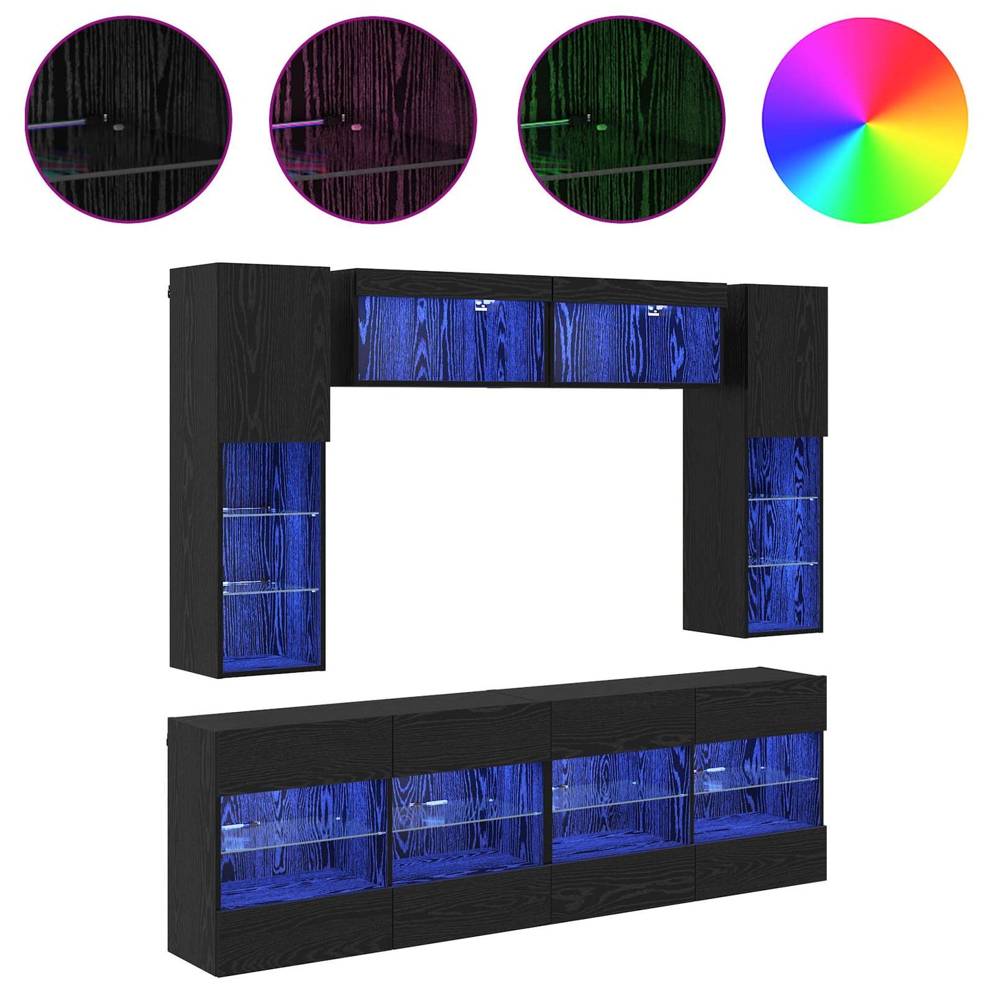 TV falit kabinet szett leddel 6 pcs Fekete Tölgy Mérnöki fa