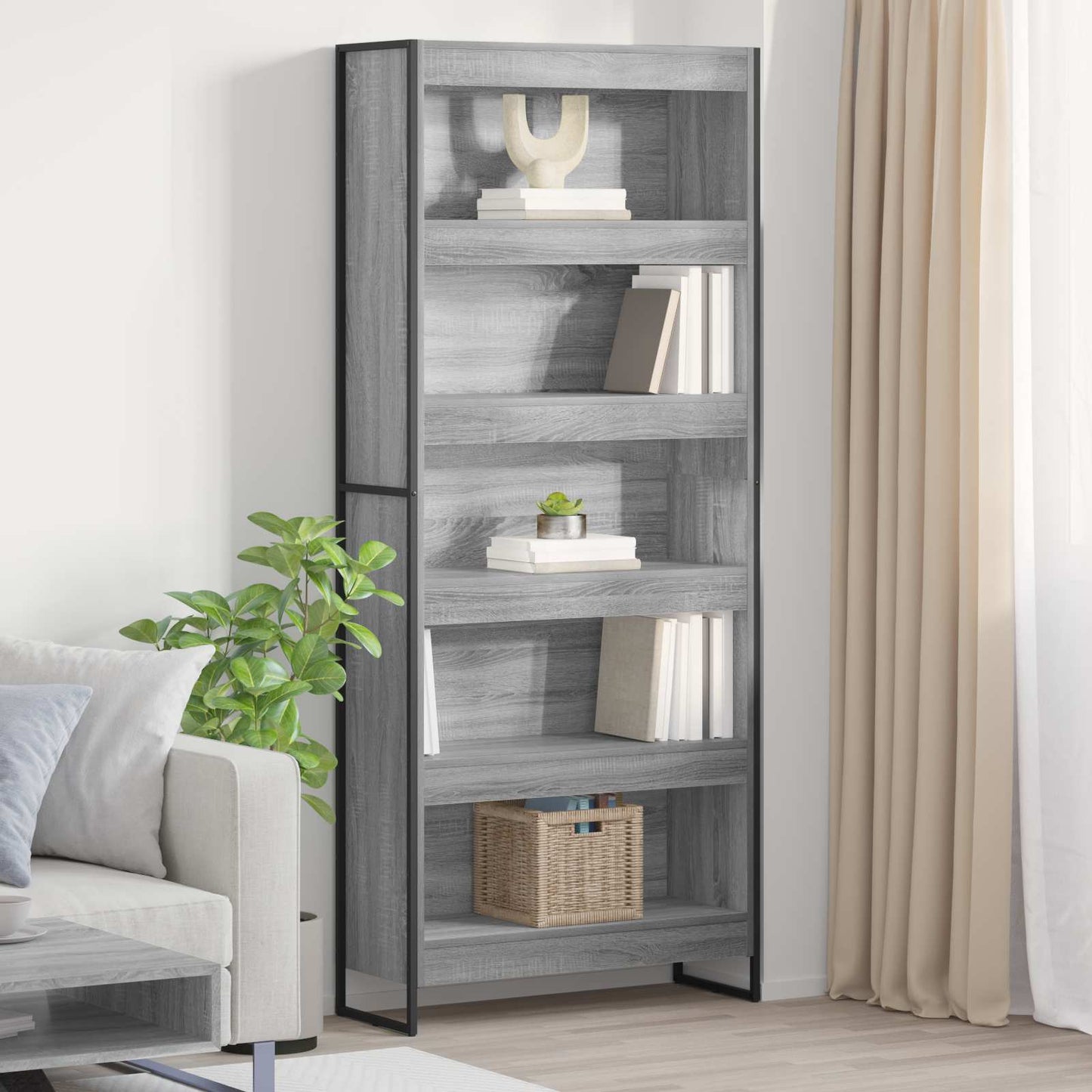 Könyvespolc 80 x 30 x 189,5 cm Szerelt Fa Szürke Sonoma