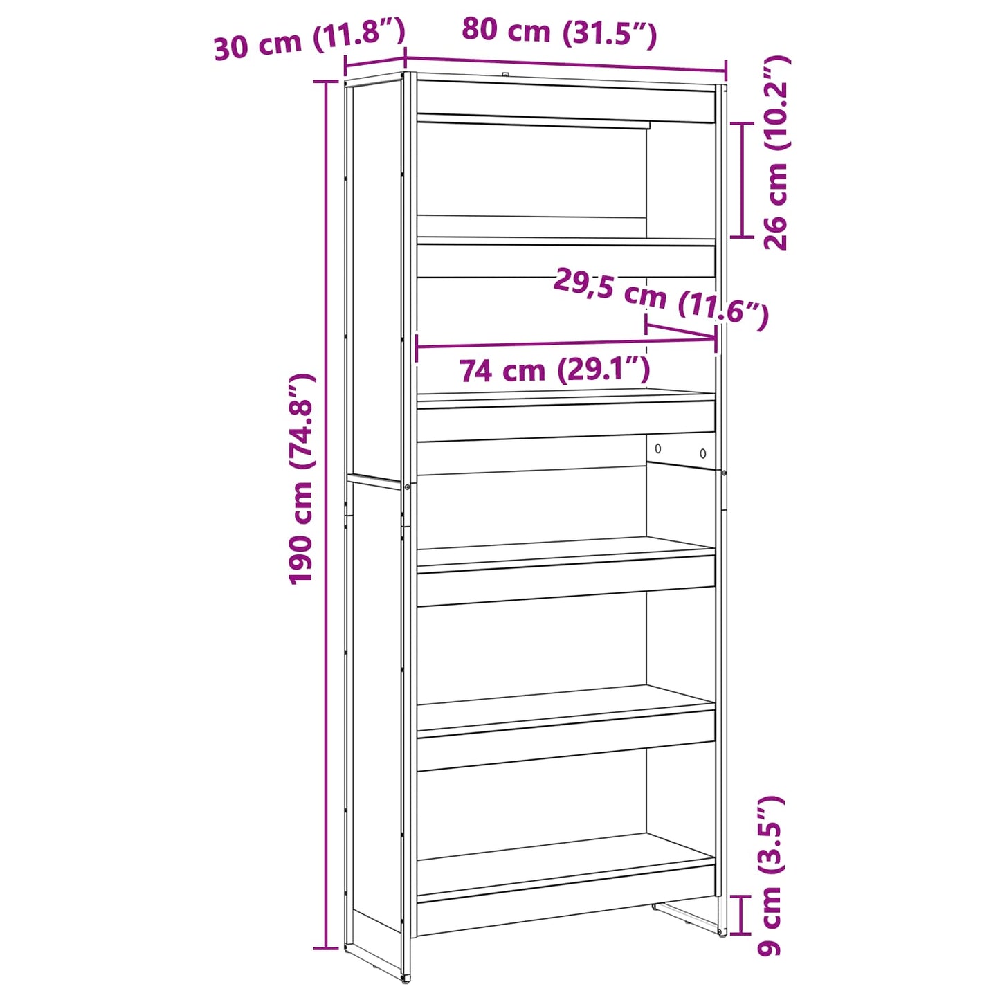 Könyvespolc 80 x 30 x 189,5 cm Szerelt Fa Szürke Sonoma