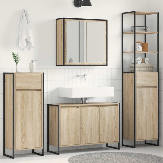 Fürdőszoba bútor szett fiókkal polcokkal Sonoma tölgy Faanyag