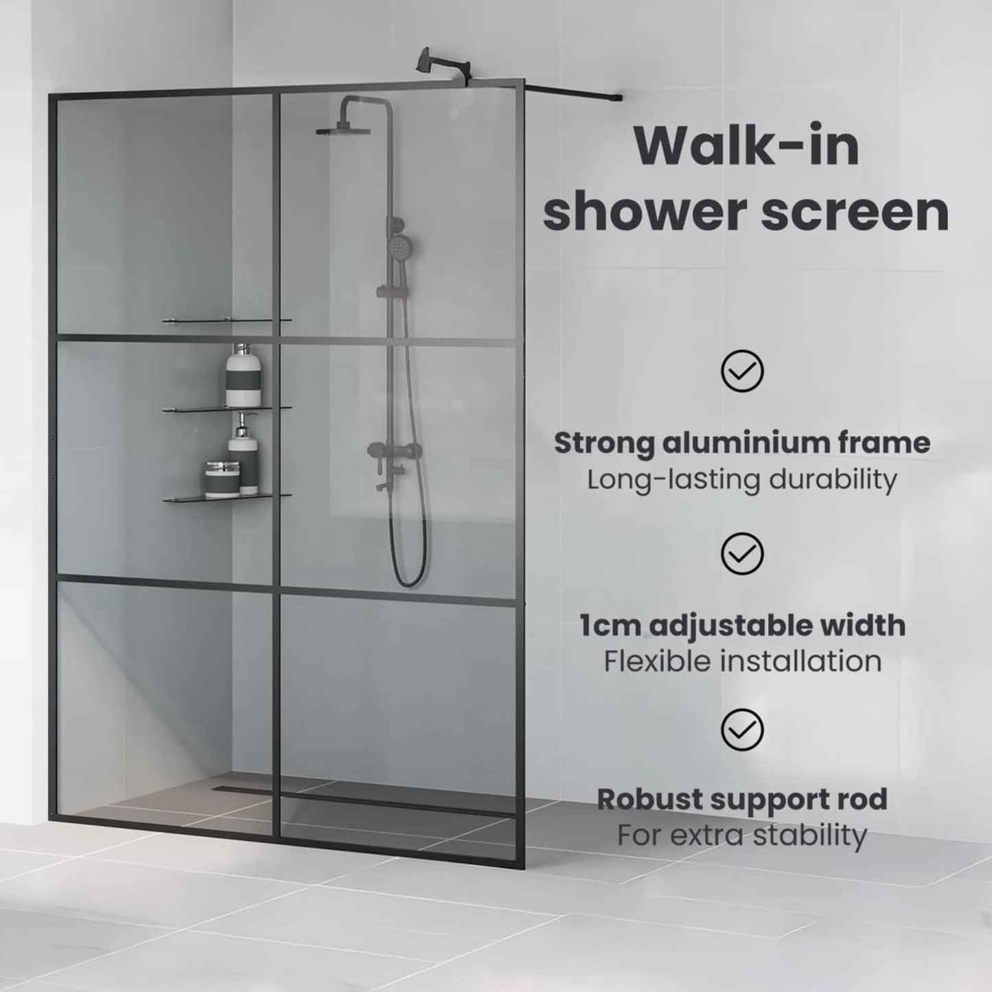 Walk-in zuhanyfal Fekete 140 x 195 cm edzett üveg