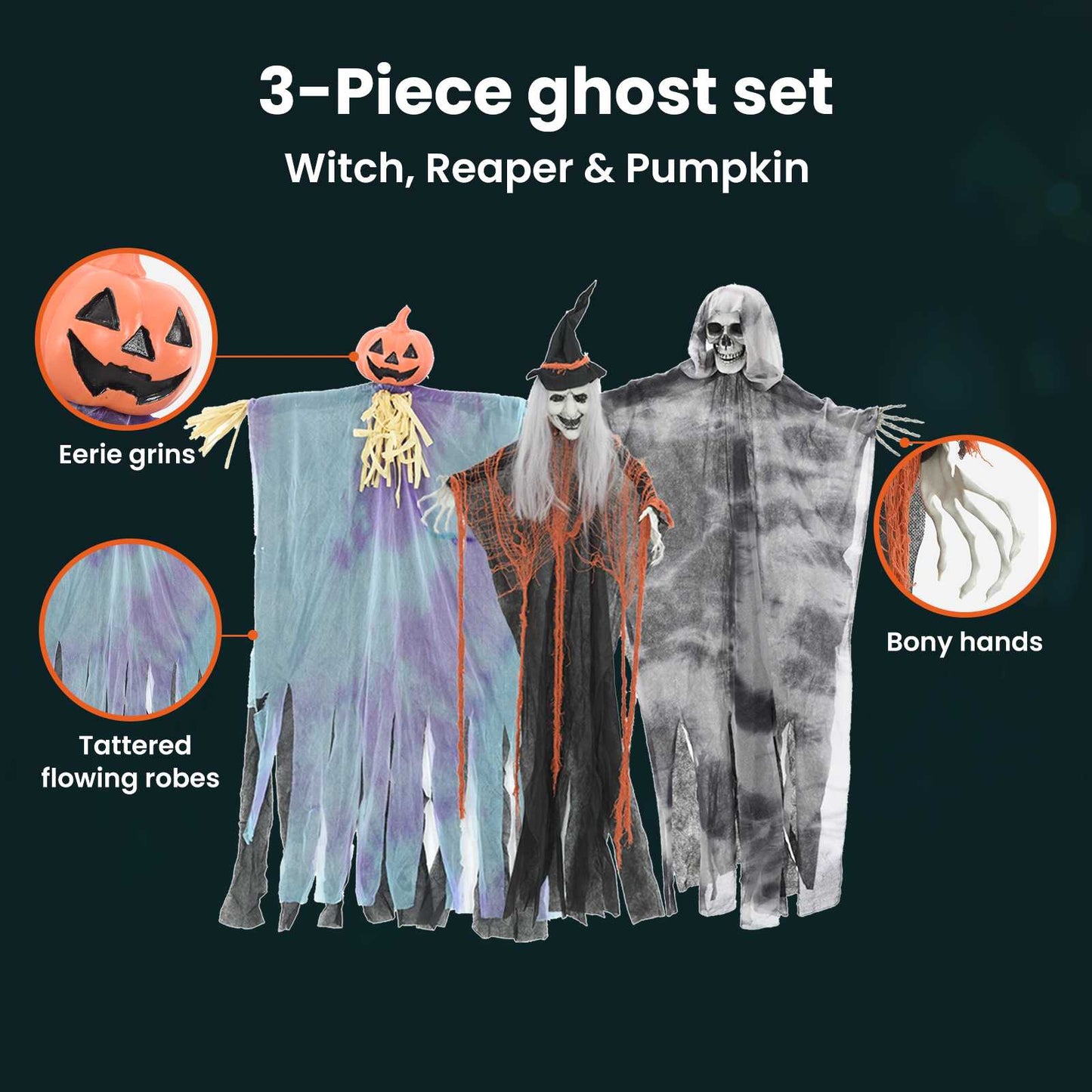 Halloween Függő Szellem 3 pcs Sokszínű 61 x 97 cm Poliészter