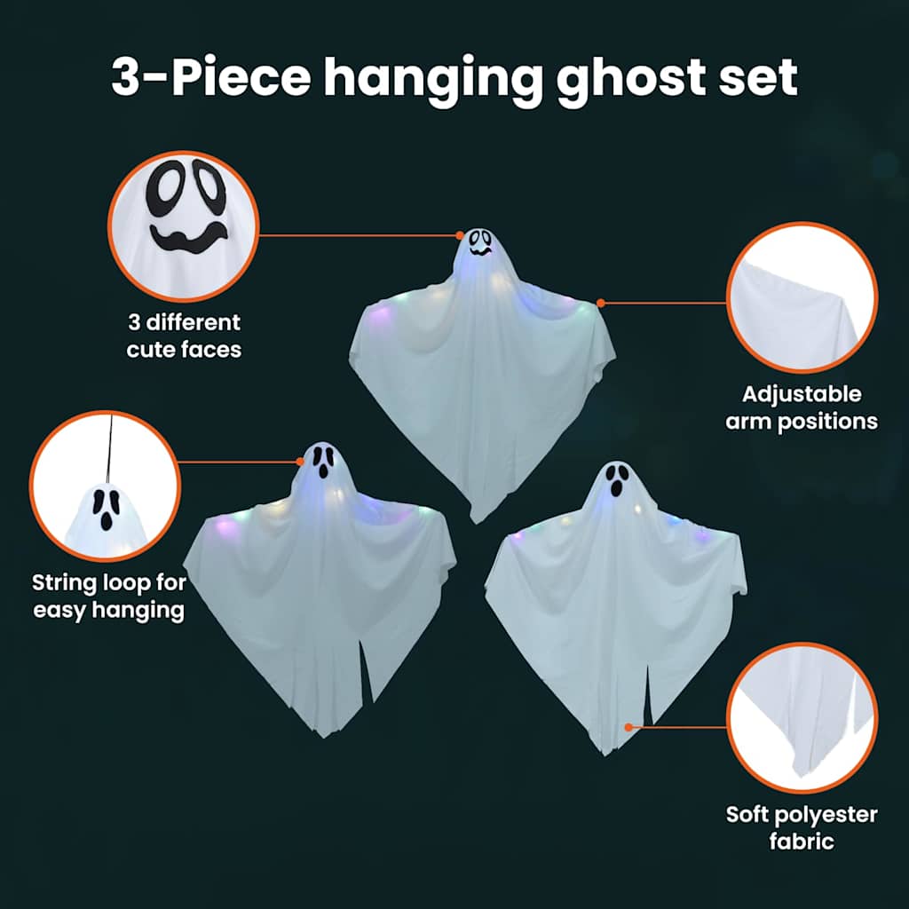 Halloween Függő Szellem 3 pcs Fehér 52 x 62 cm Poliészter