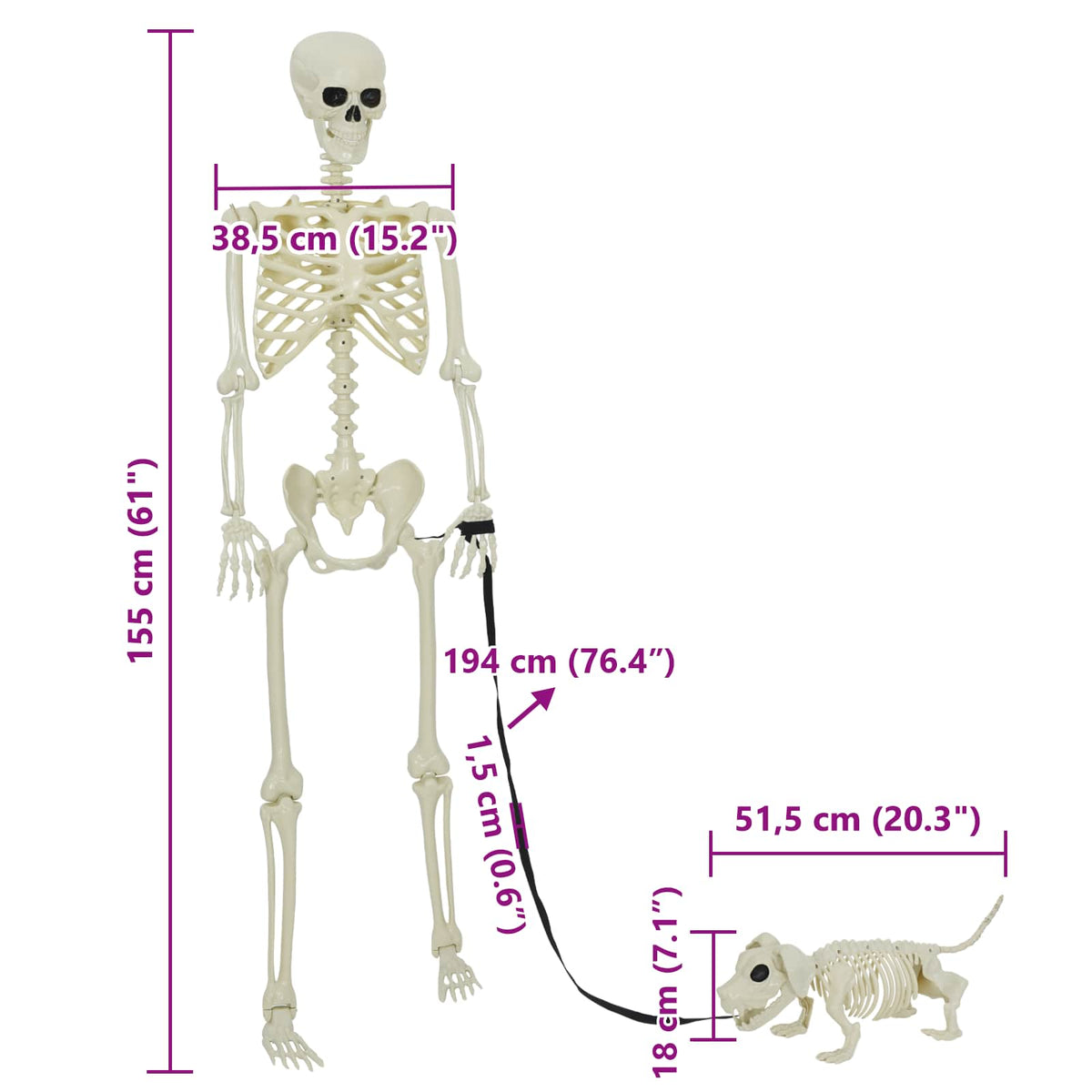Halloween Dekoráció Skeleton 2 db Fehér 155 x 38.5 cm