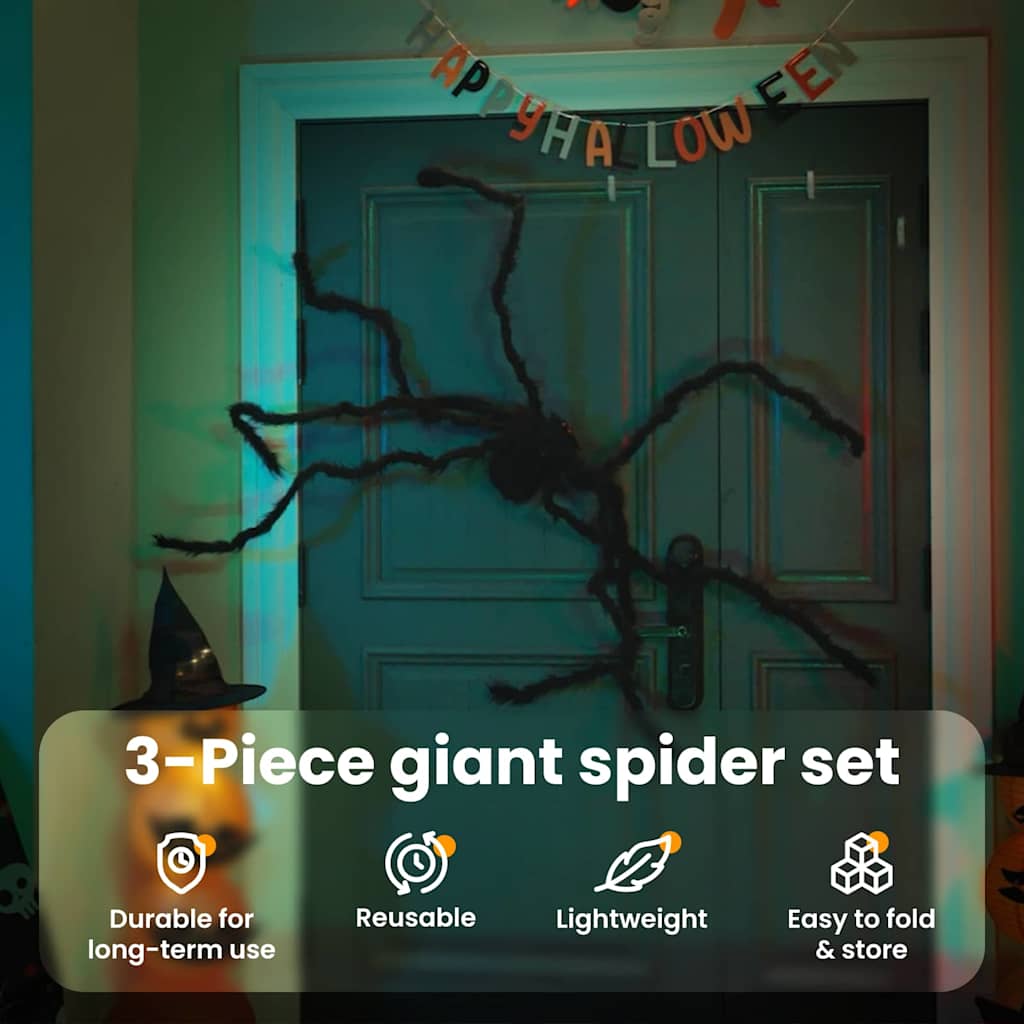 Halloween Pók Dísz 6 pcs Fekete 75 cm Poliészter és acél