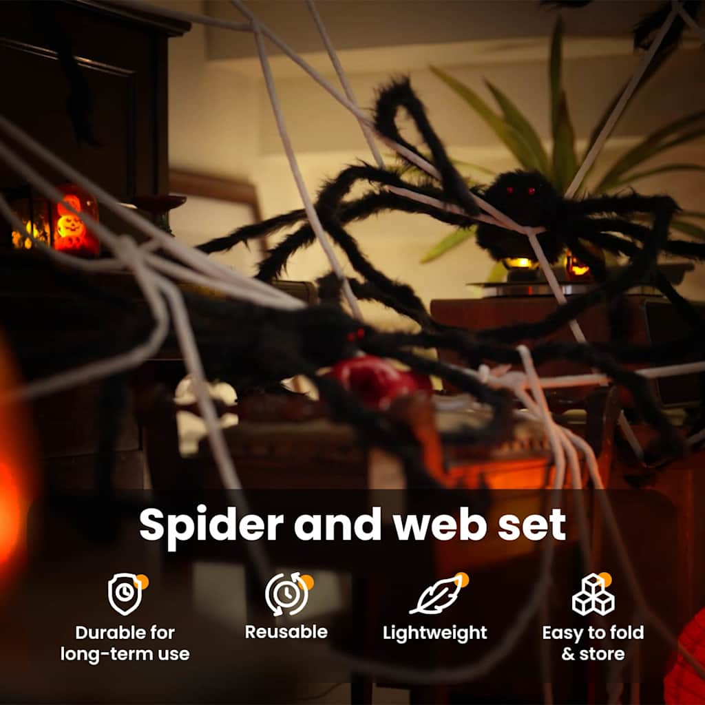 Halloween pók díszítés pókhálóval 2 pcs Fekete és fehér
