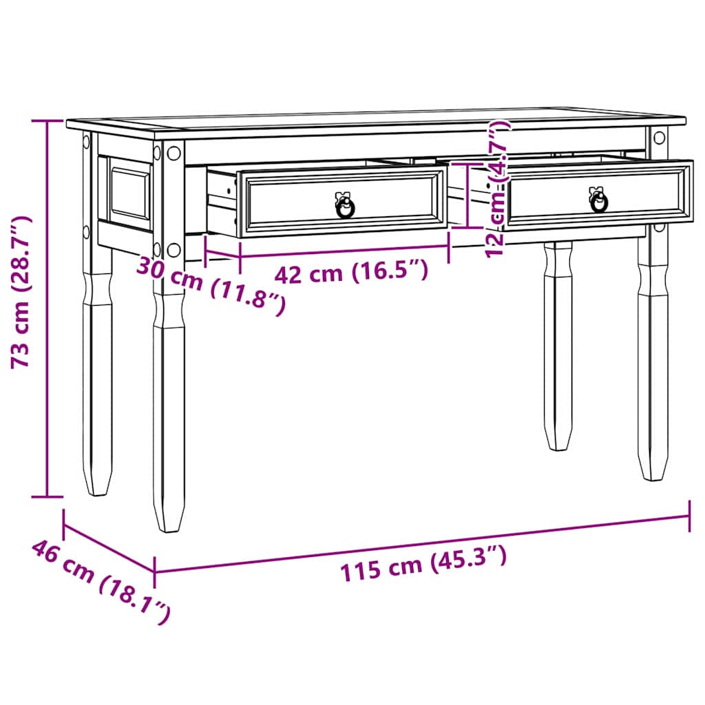 Végasztal fiókkal Corona Fehér 115 x 46 x 73 cm Tömör fenyőfa