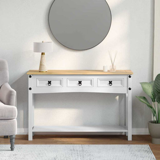 Végasztal fiókkal Corona Fehér 114 x 34,5 x 73 cm Tömör fenyőfa