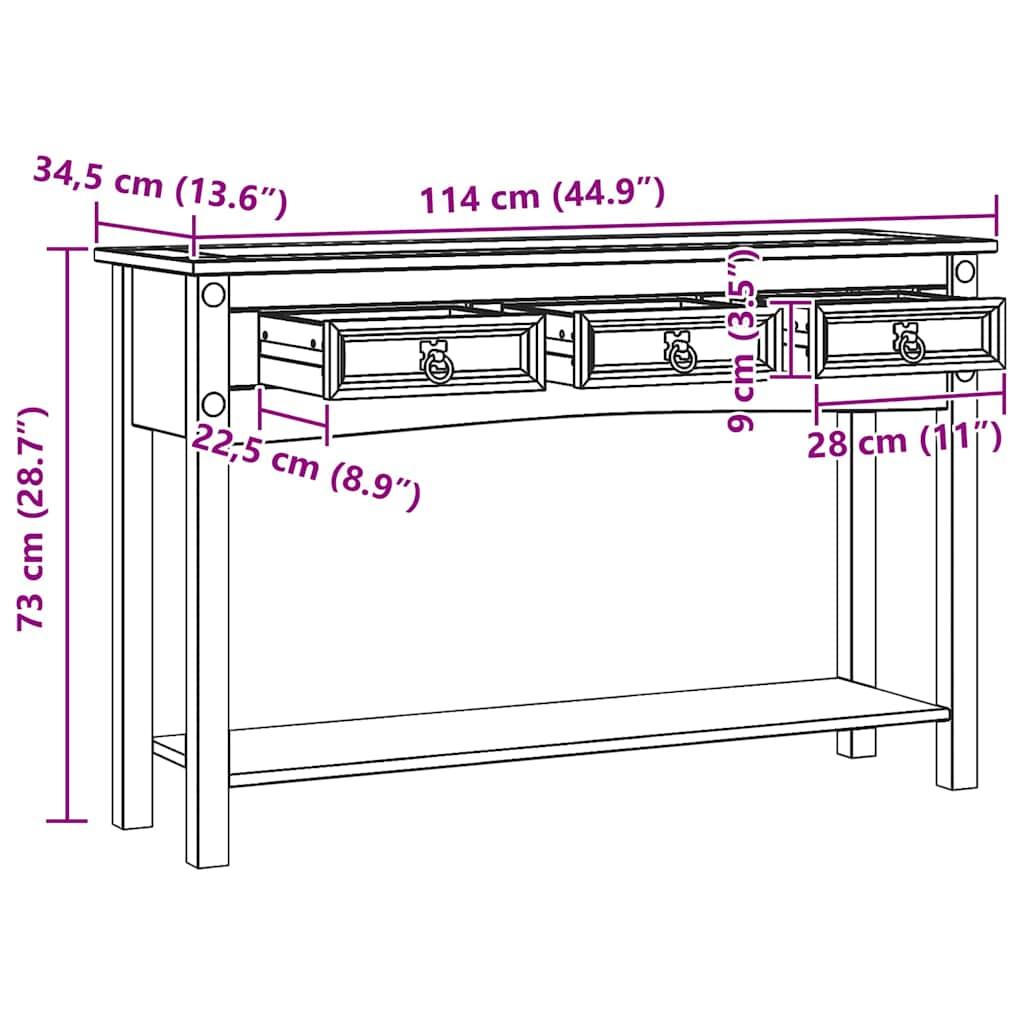 Végasztal fiókkal Corona Fehér 114 x 34,5 x 73 cm Tömör fenyőfa