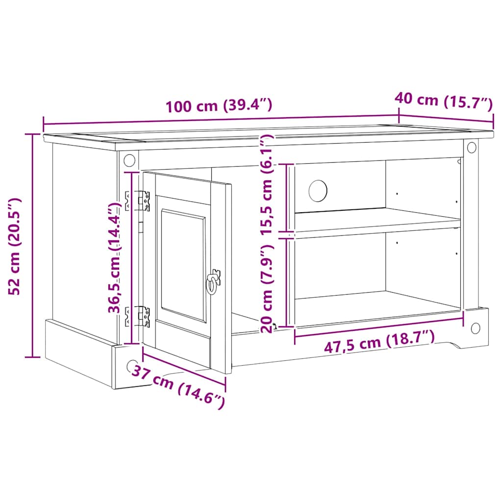 TV szekrény Corona Fehér 100 x 40 x 52 cm Tömör fenyőfa