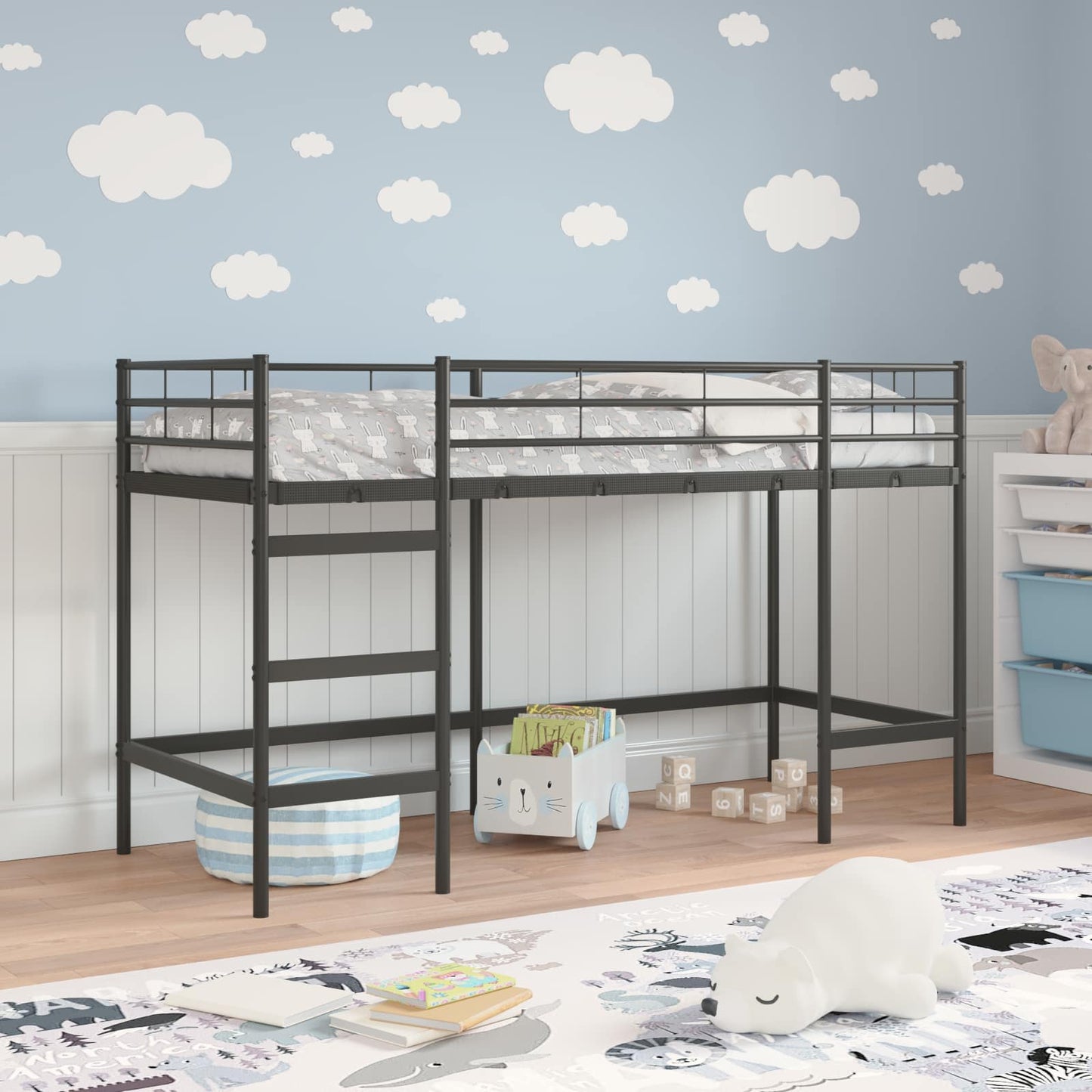 Gyerekek Loft Ágykerete Egyszínű Fekete 75 x 190 cm Acél