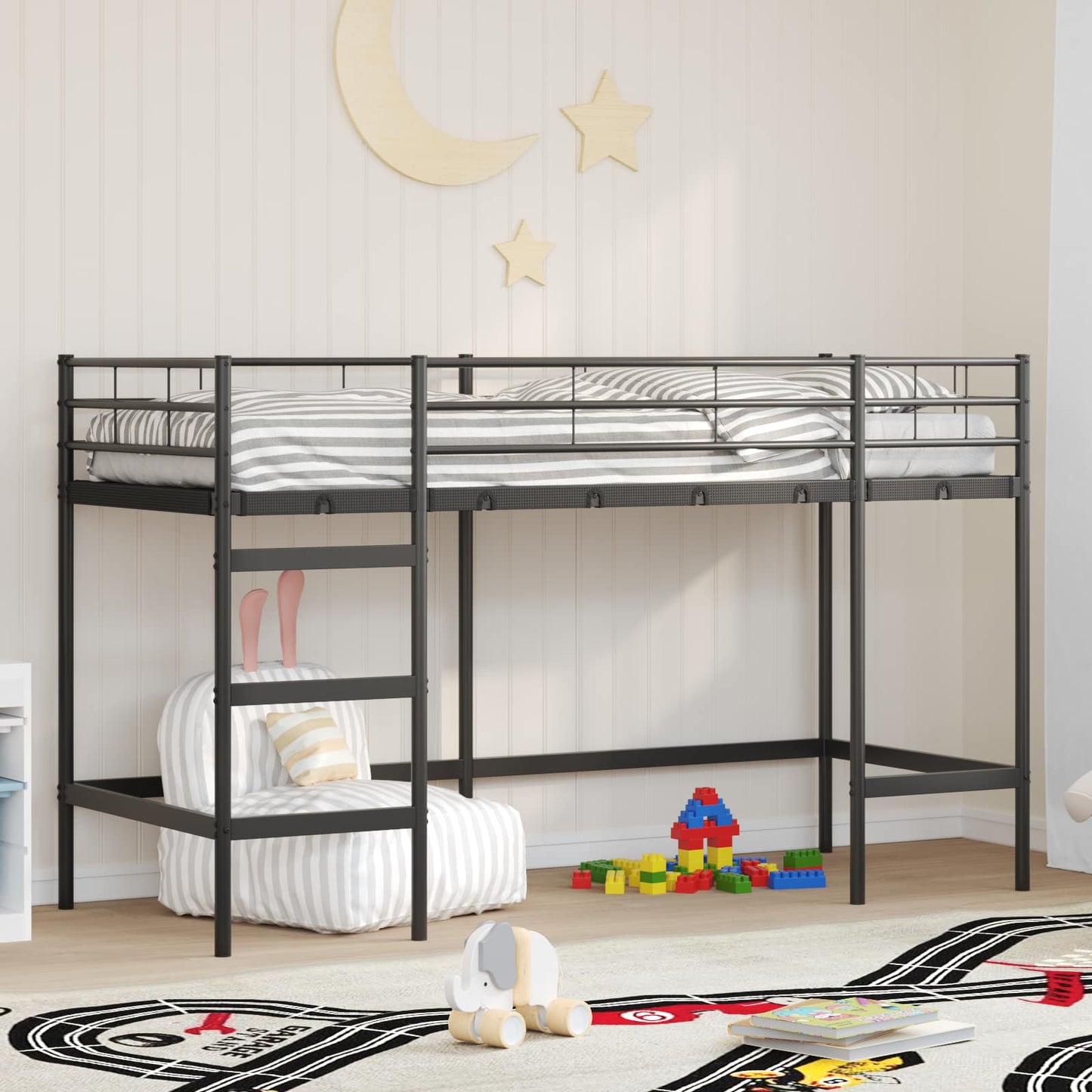 Gyerekek Loft Ágykerete Fekete 90 x 190 cm Acél