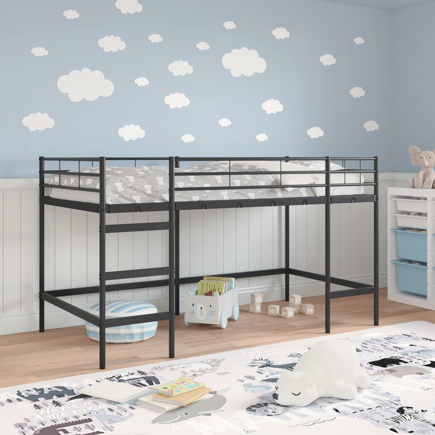 Gyerekek Loft Ágykerete Egyszínű Fekete 90 x 200 cm Acél