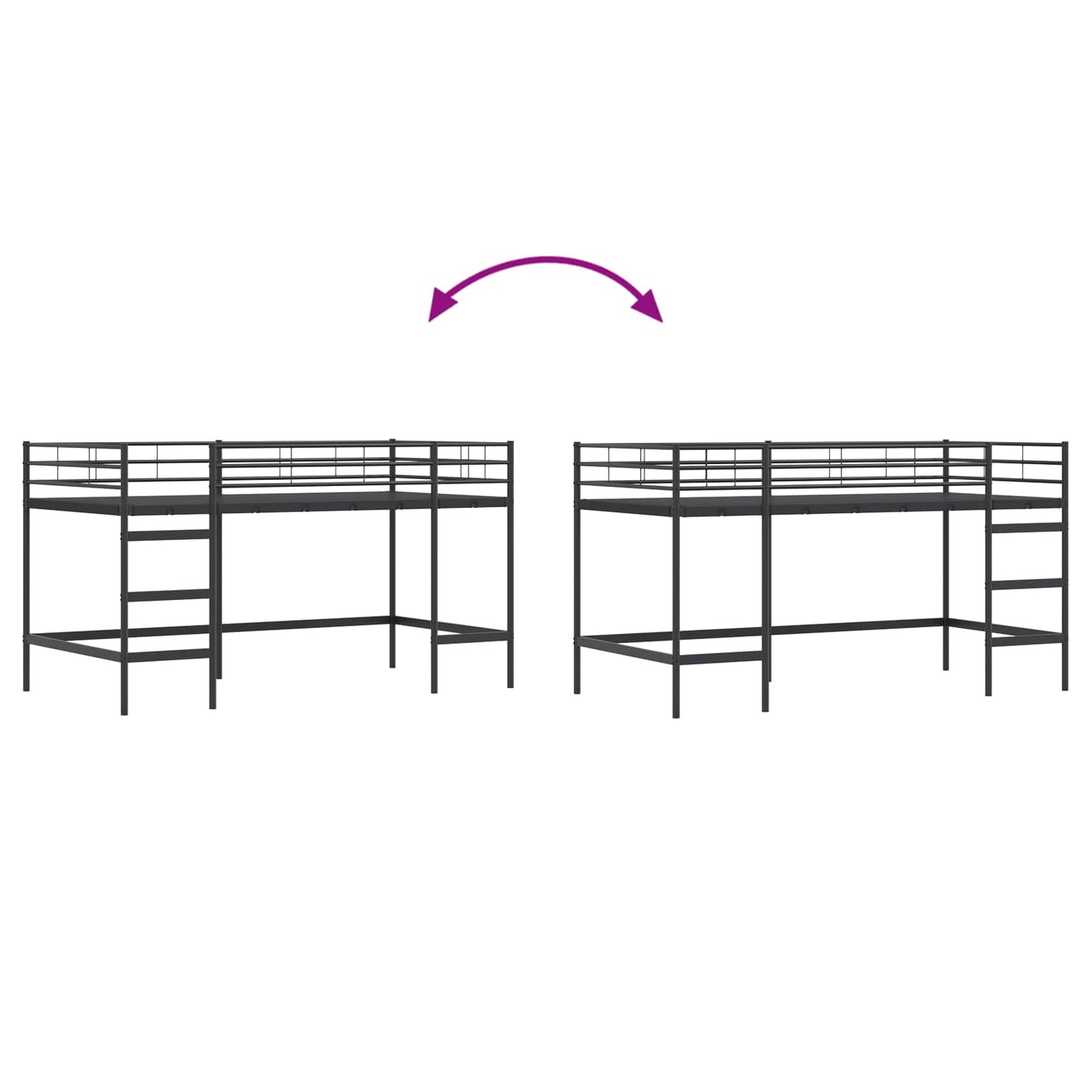 Gyerekek Loft Ágykerete Egyszínű Fekete 90 x 200 cm Acél