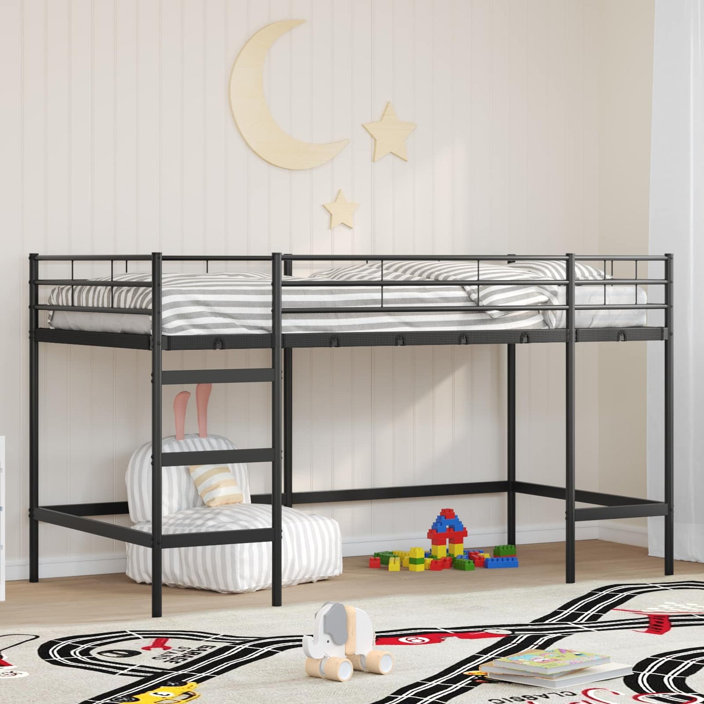Gyerekek Loft Ágykerete Egyszínű Fekete 107 x 203 cm Acél