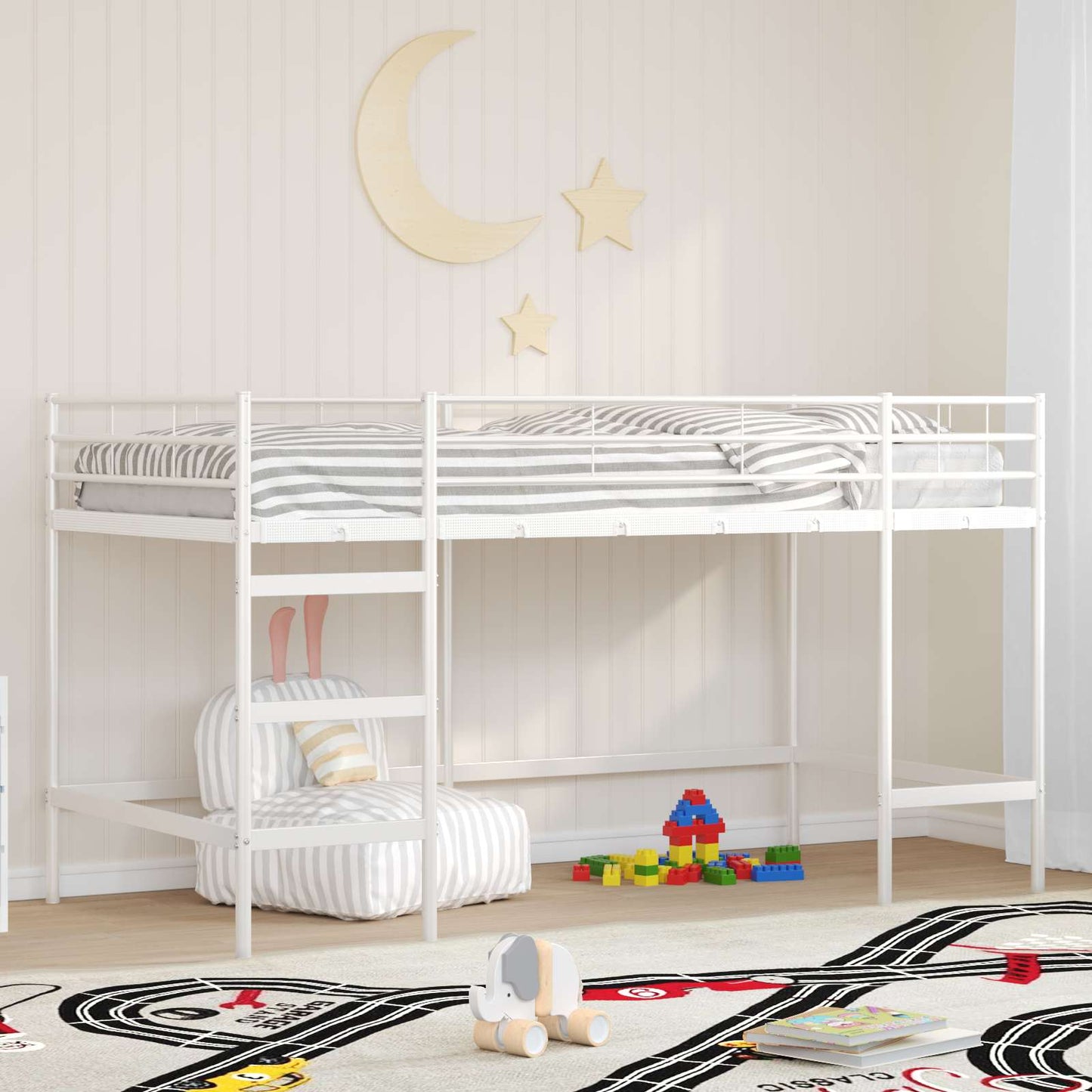 Gyerekek Loft Ágykerete Egyszínű Fehér 90 x 200 cm Acél