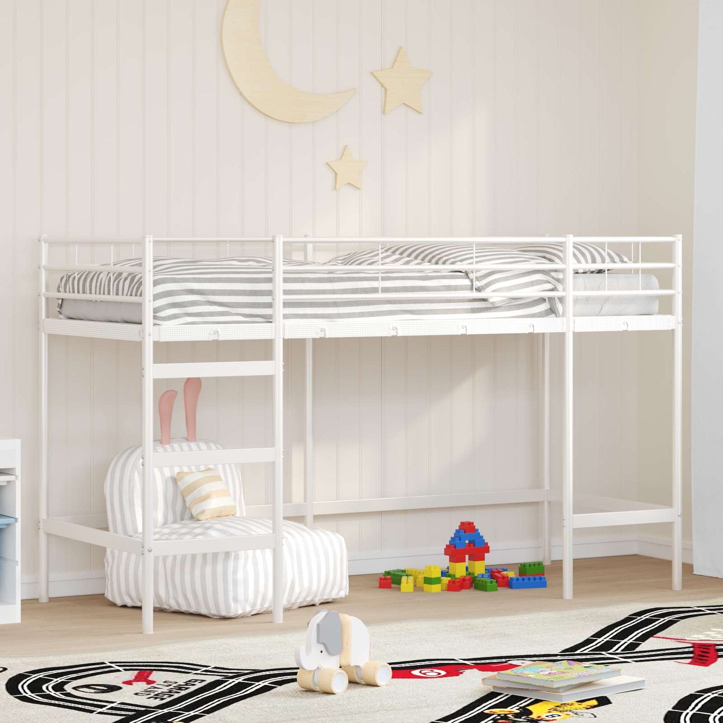 Gyerekek Loft Ágykerete Egyszínű Fehér 100 x 190 cm Acél