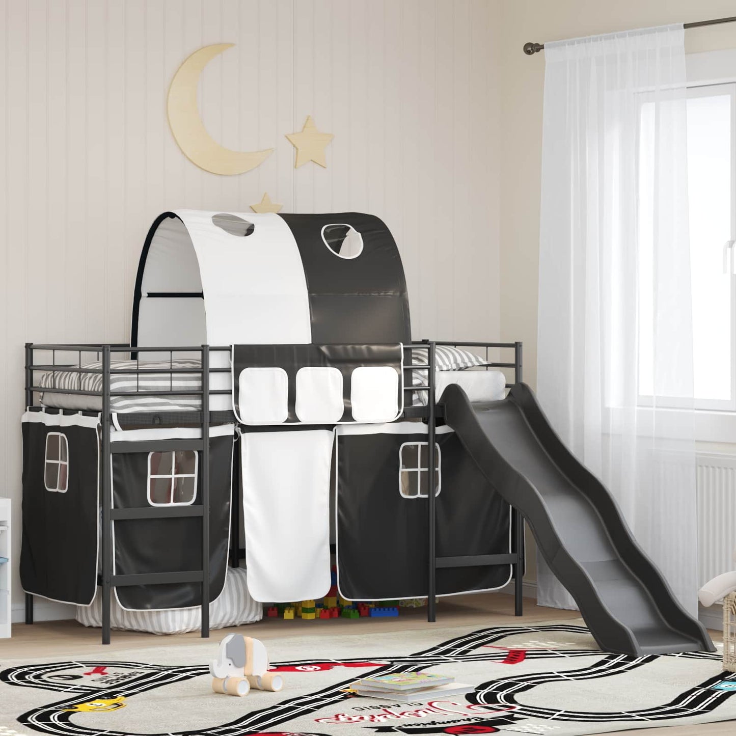 Gyerekek Loft Ágykerete Fekete 100 x 190 cm Fém