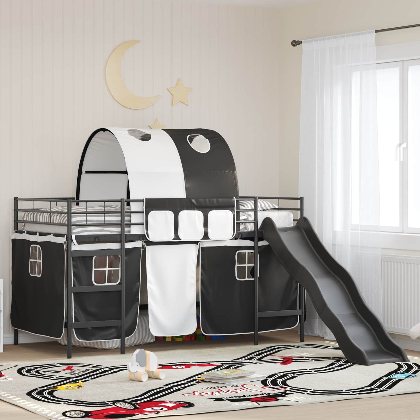 Gyerekek Loft Ágykerete Fekete 100 x 200 cm Fém