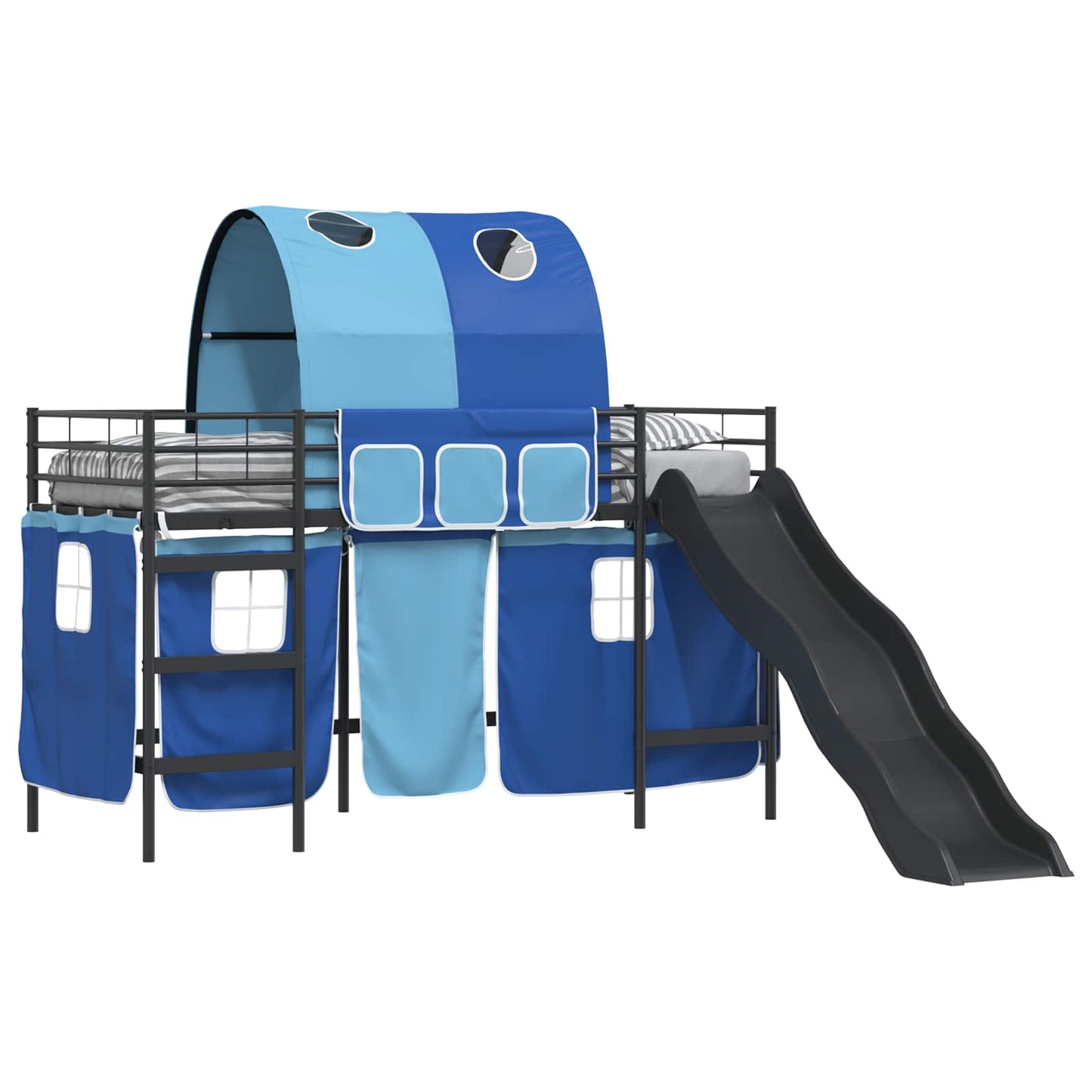 Gyerekek Loft Ágykerete Fekete és Kék 75 x 190 cm Fém