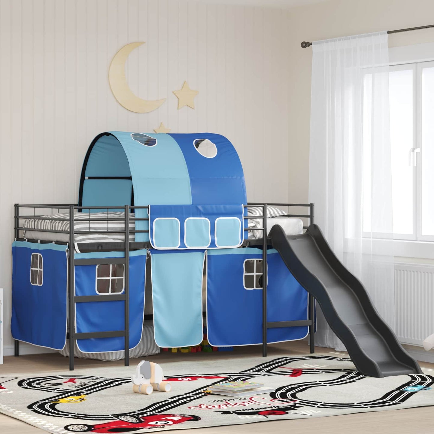 Gyerekek Loft Ágykerete Egyszínű Fekete és Kék 107 x 203 cm Fém
