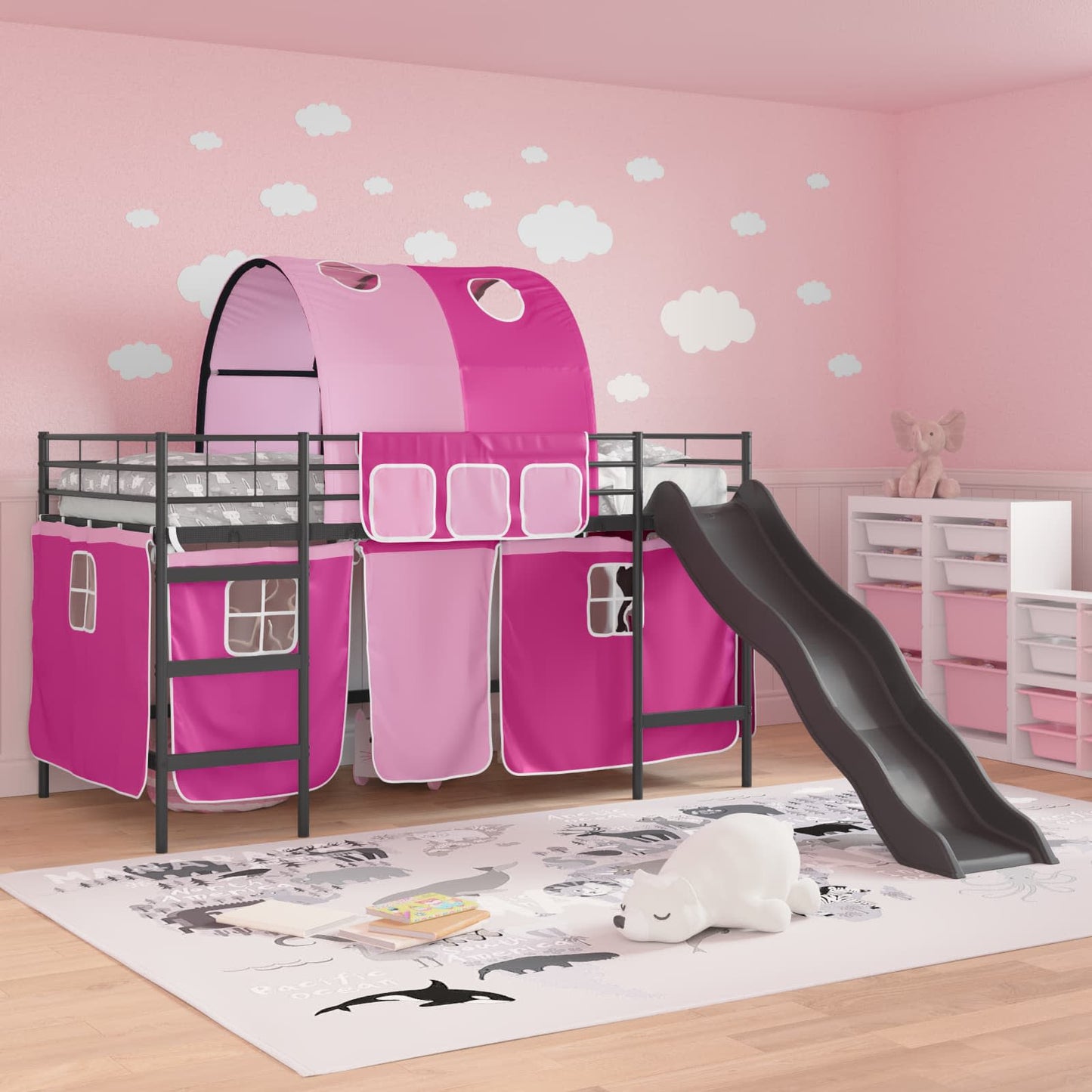 Gyerekek Loft Ágykerete Fekete és Rózsaszín 80 x 200 cm Fém