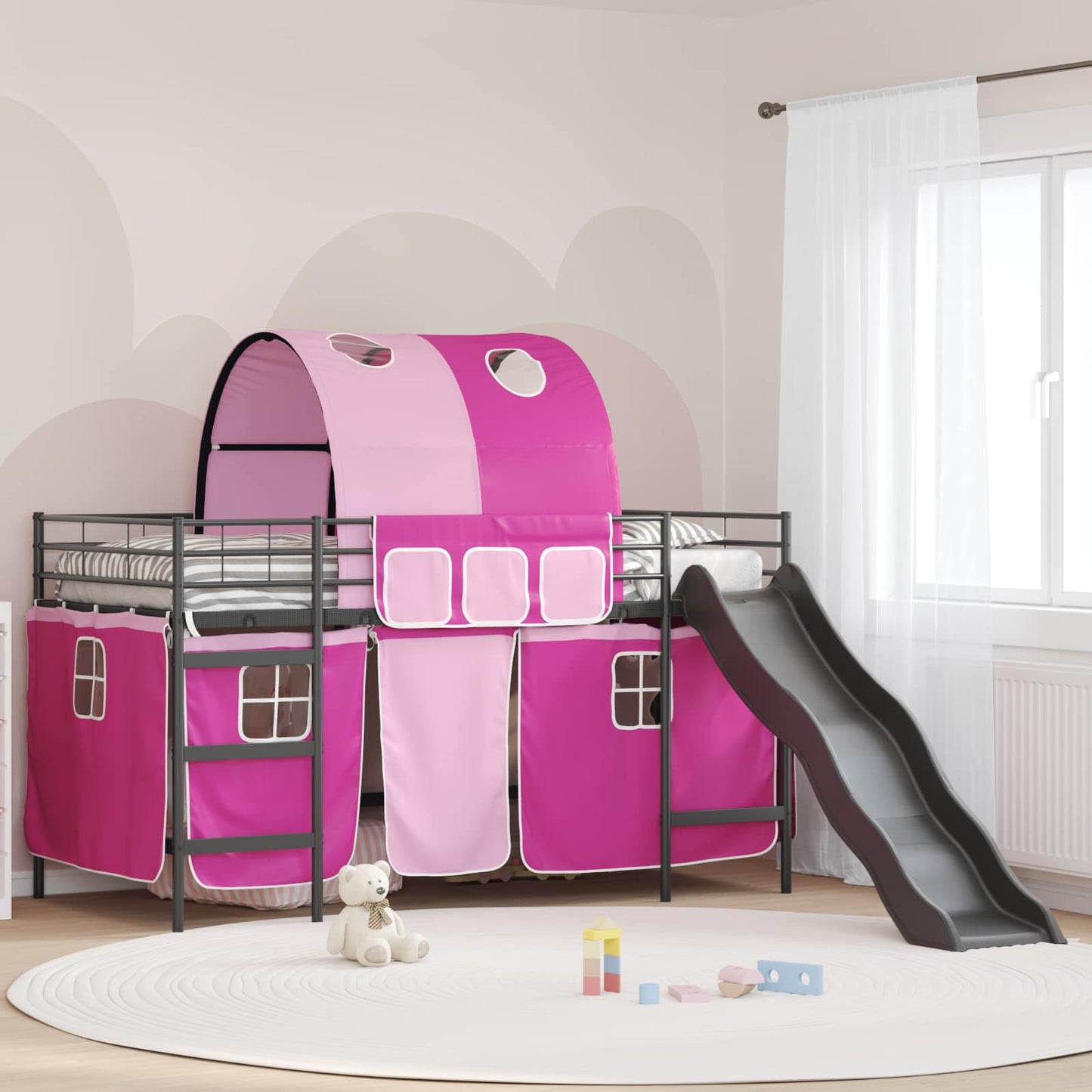 Gyerekek Loft Ágykerete Fekete és Rózsaszín 90 x 200 cm Fém